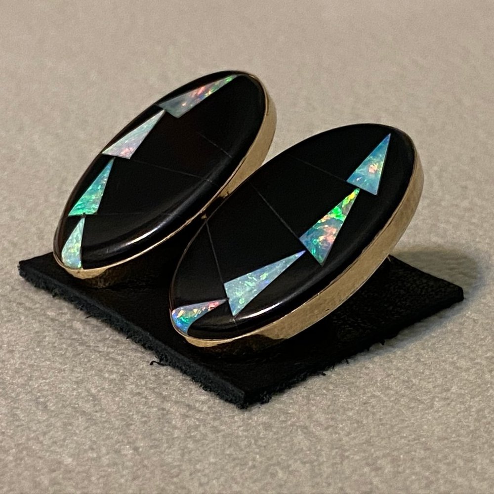 MICHAEL KIRK One-Of-A-Kind Jet & Opal Earrings - Picture 3 of 11
